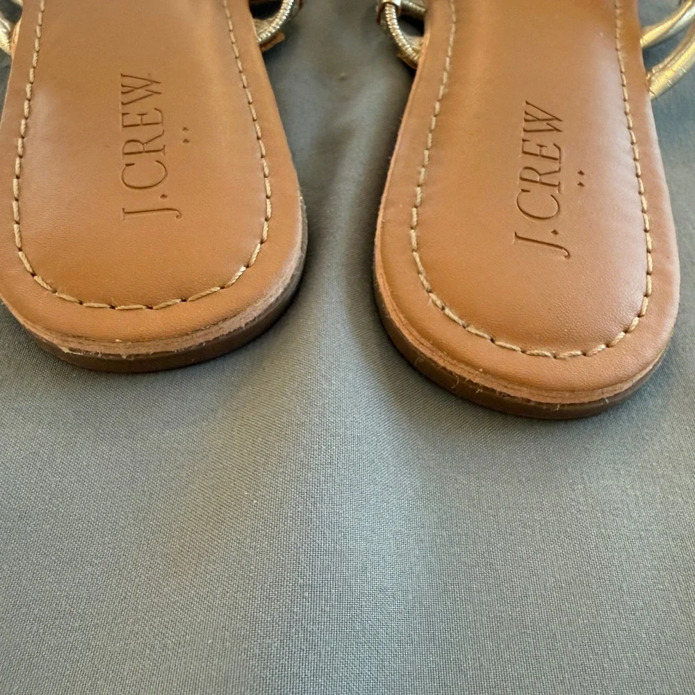 J.Crew Womens Gold Metallic Multi-Strap Slide Sandals Size 6‎ Flat Tan Footbed